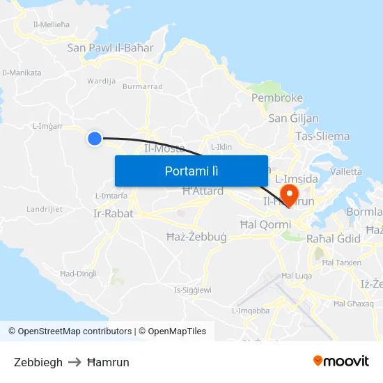 Zebbiegh to Ħamrun map