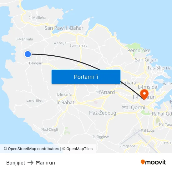 Banjijiet to Ħamrun map
