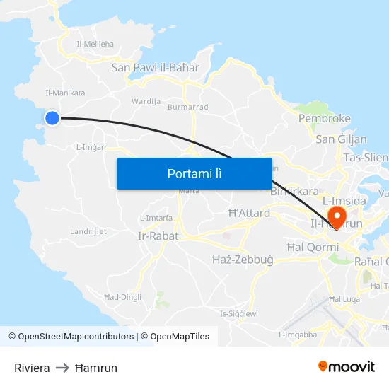 Riviera to Ħamrun map