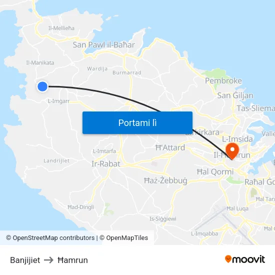 Banjijiet to Ħamrun map