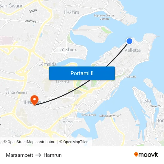 Marsamxett to Ħamrun map
