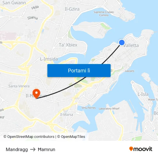 Mandragg to Ħamrun map
