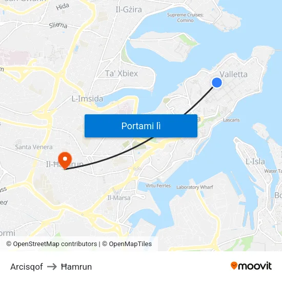 Arcisqof to Ħamrun map