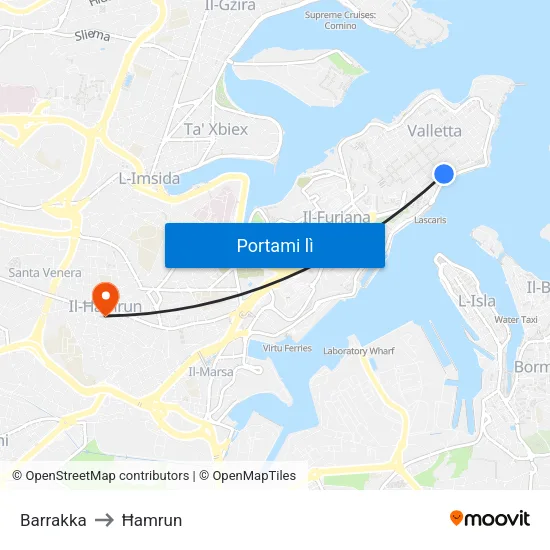 Barrakka to Ħamrun map