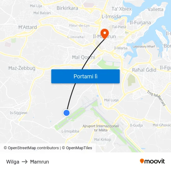 Wilga to Ħamrun map