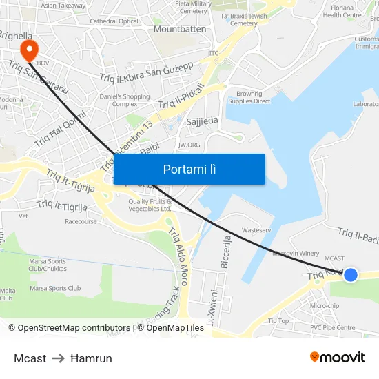 Mcast to Ħamrun map