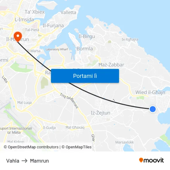 Vahla to Ħamrun map