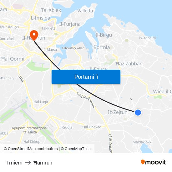 Tmiem to Ħamrun map