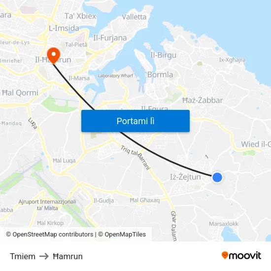 Tmiem to Ħamrun map