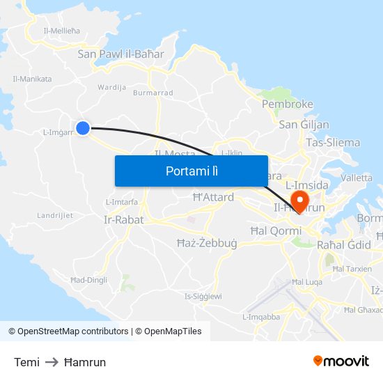Temi to Ħamrun map