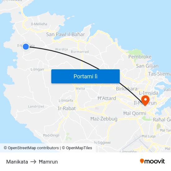 Manikata to Ħamrun map