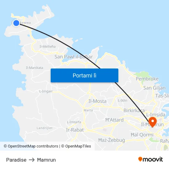 Paradise to Ħamrun map