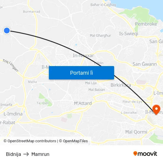 Bidnija to Ħamrun map