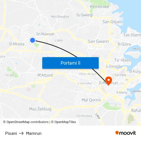 Pisani to Ħamrun map