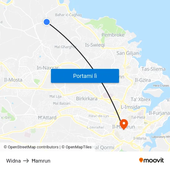 Widna to Ħamrun map
