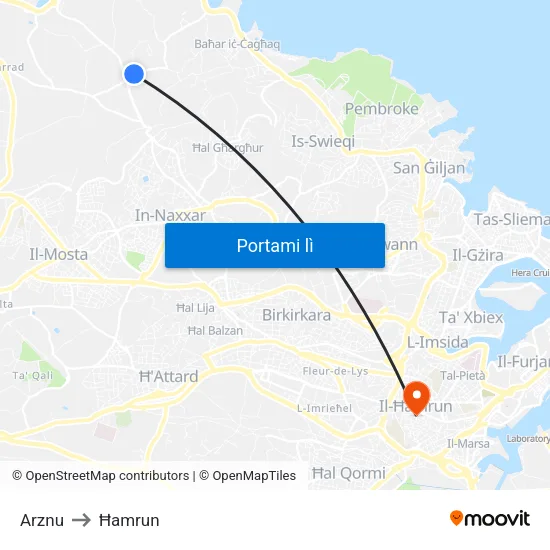 Arznu to Ħamrun map