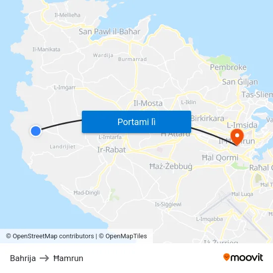 Bahrija to Ħamrun map