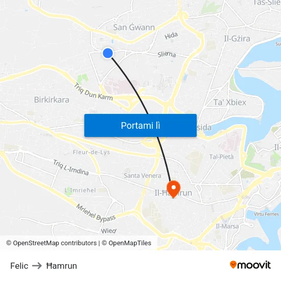 Felic to Ħamrun map