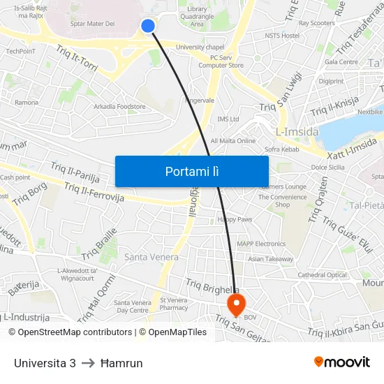 Universita 3 to Ħamrun map