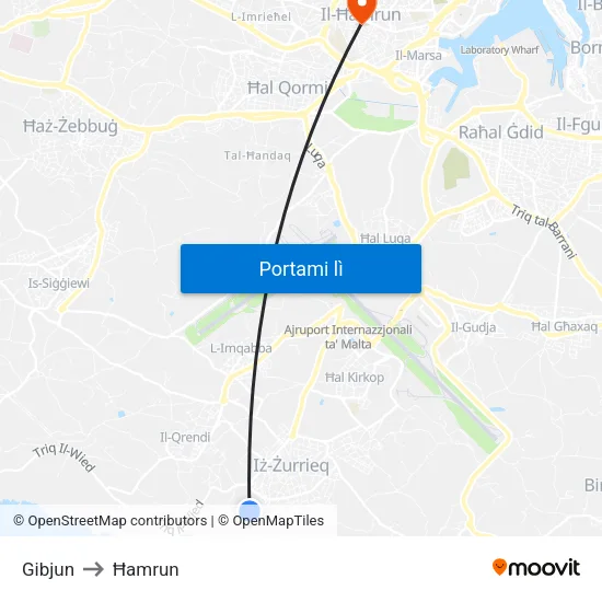Gibjun to Ħamrun map