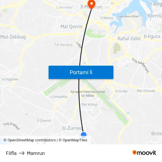 Filfla to Ħamrun map