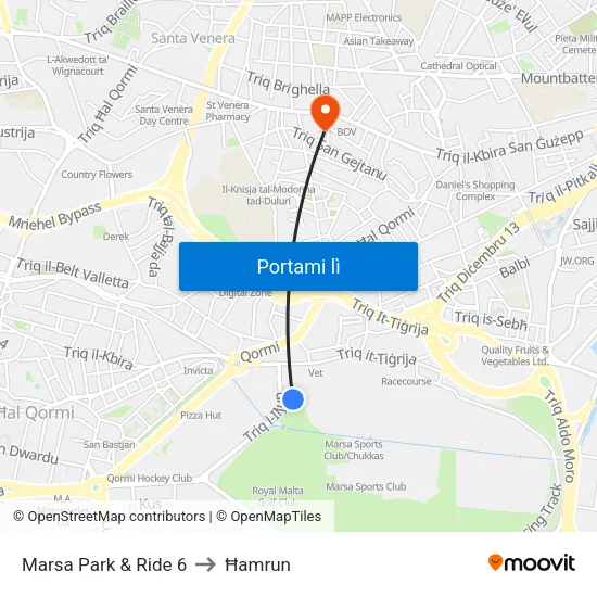Marsa Park & Ride 6 to Ħamrun map