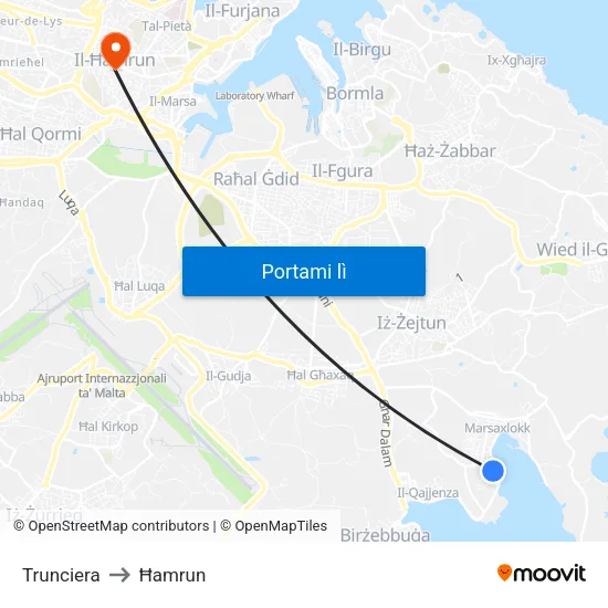 Trunciera to Ħamrun map