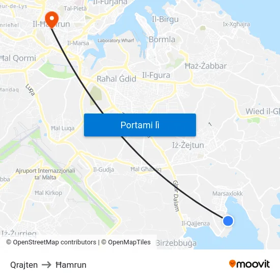 Qrajten to Ħamrun map