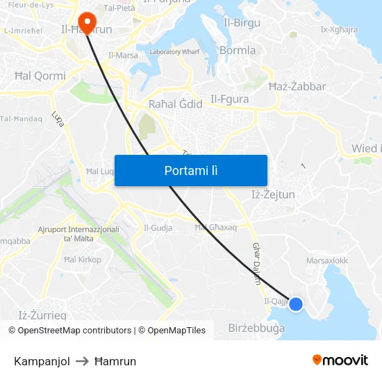 Kampanjol to Ħamrun map