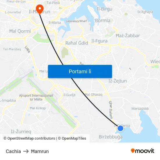 Cachia to Ħamrun map