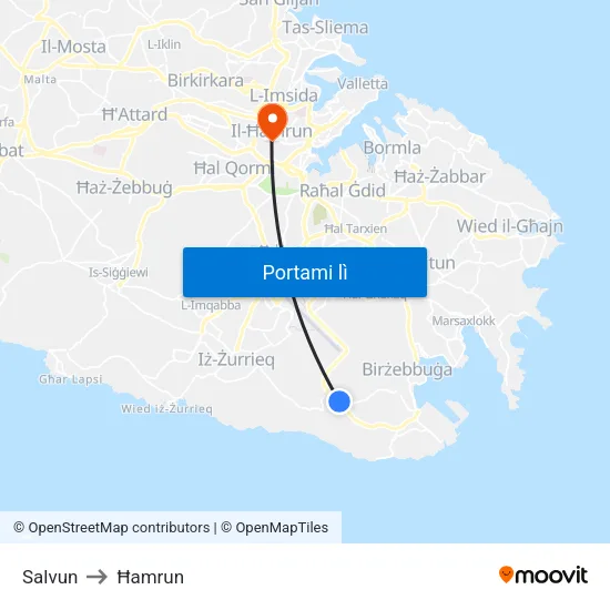 Salvun to Ħamrun map
