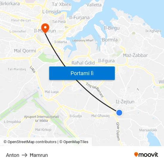 Anton to Ħamrun map