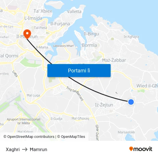 Xaghri to Ħamrun map