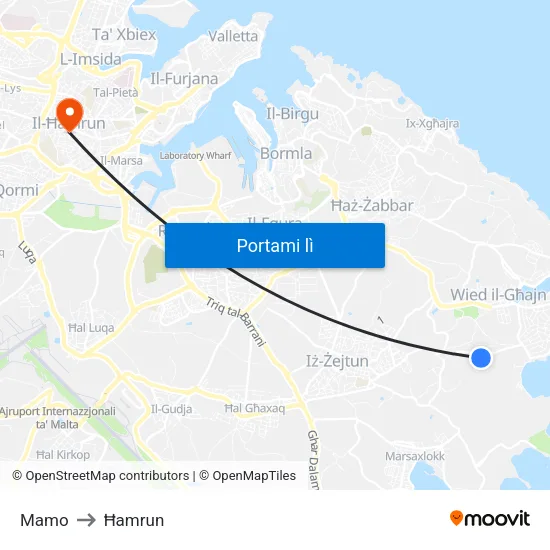 Mamo to Ħamrun map