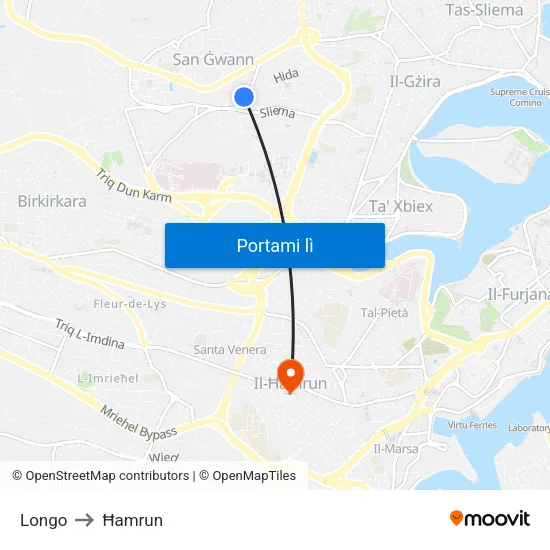Longo to Ħamrun map