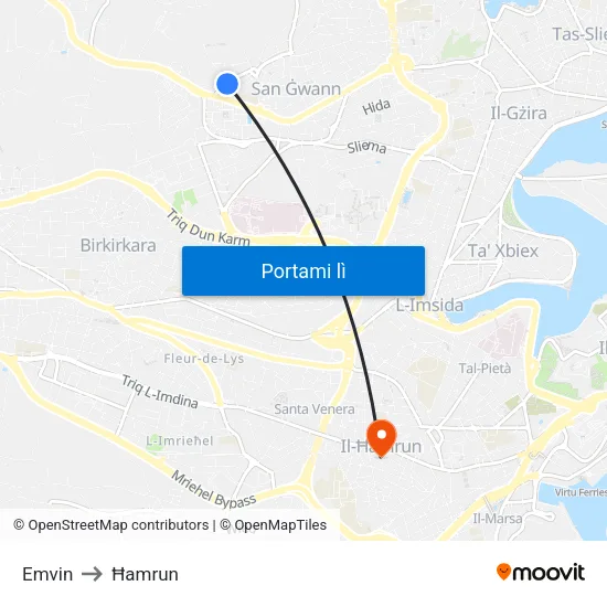 Emvin to Ħamrun map