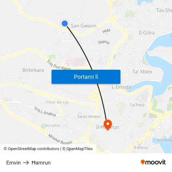 Emvin to Ħamrun map