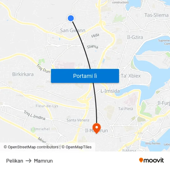 Pelikan to Ħamrun map