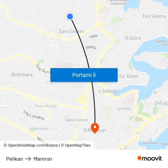 Pelikan to Ħamrun map