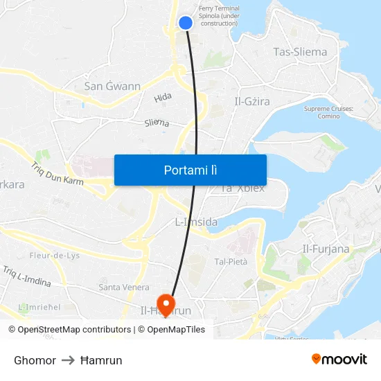 Ghomor to Ħamrun map