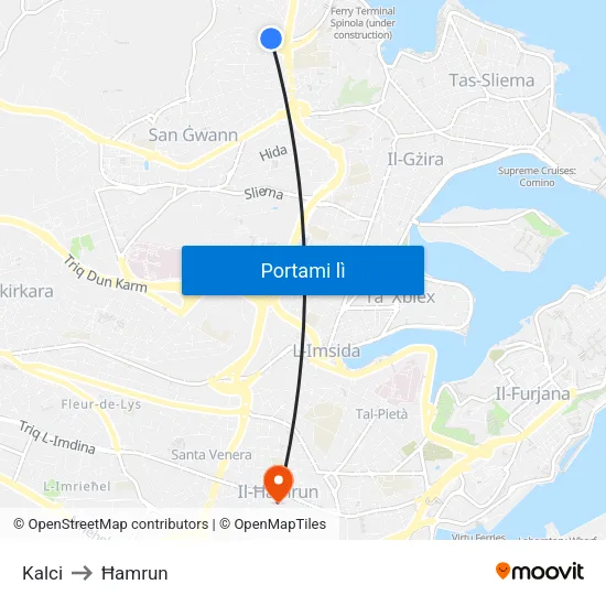 Kalci to Ħamrun map