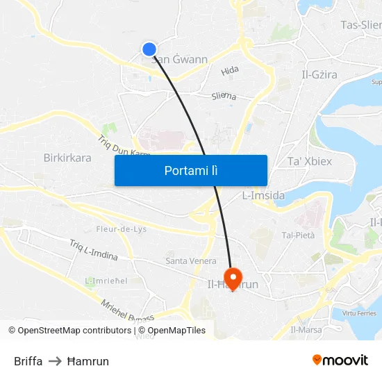 Briffa to Ħamrun map