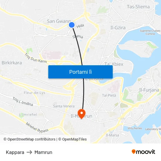 Kappara to Ħamrun map