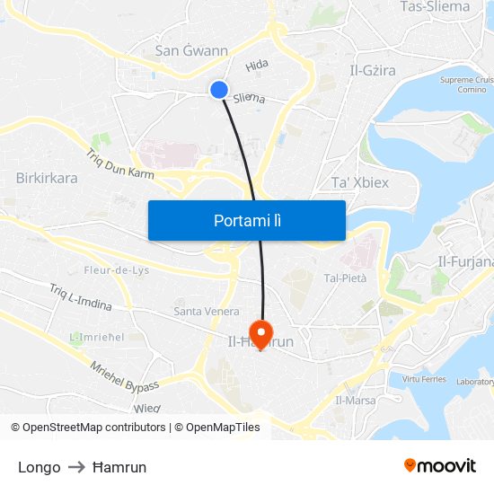 Longo to Ħamrun map