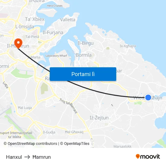 Hanxul to Ħamrun map