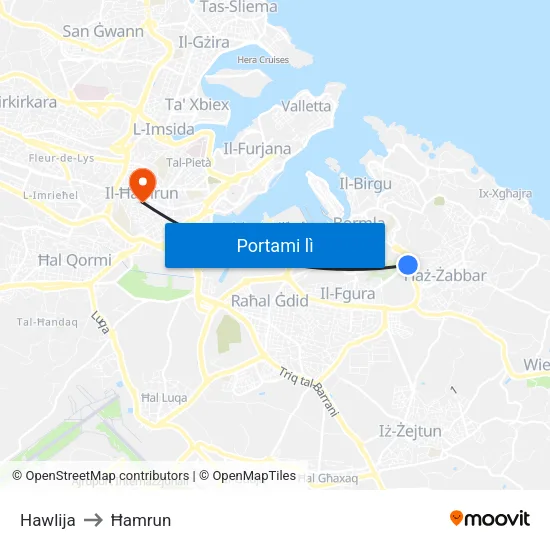 Hawlija to Ħamrun map