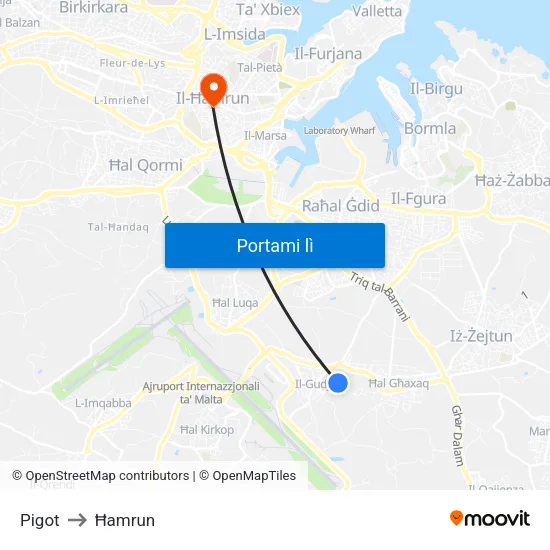 Pigot to Ħamrun map