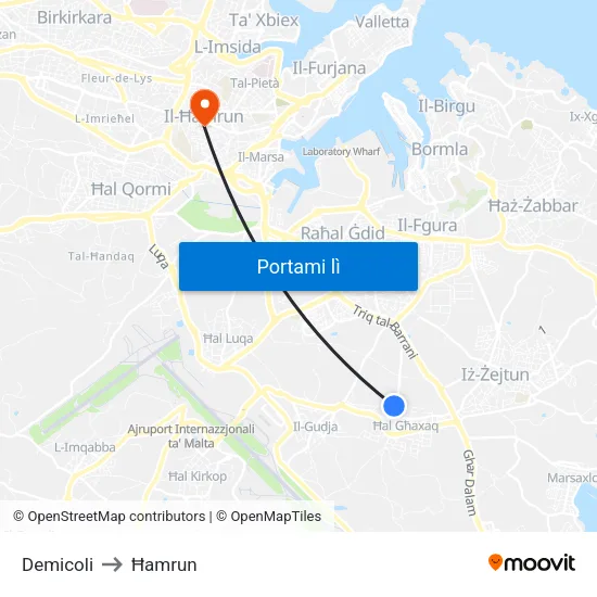 Demicoli to Ħamrun map
