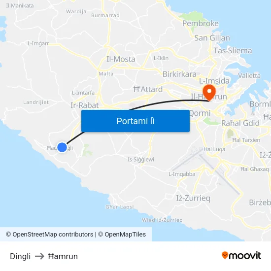 Dingli to Ħamrun map