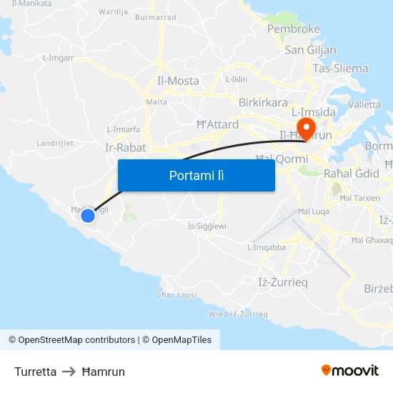 Turretta to Ħamrun map